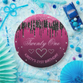 グラマリーブラック&ピンクドリッピンググリッター誕生日 ペーパープレート