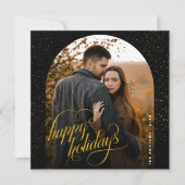 グラマリーブラック&金ゴールドグリッターホリデーアーチフォト シーズンカード (正面)