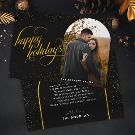 グラマリーブラック&金ゴールドグリッターホリデーアーチフォト シーズンカード