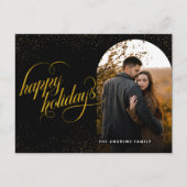 グラマリーブラック&金ゴールドグリッターホリデーアーチフォト シーズンポストカード (正面)