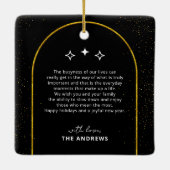 グラマリーブラック&金ゴールドグリッターホリデーアーチフォト セラミックオーナメント (裏面)