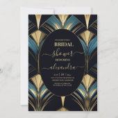 グラマリーブルーと金ゴールドアールデコブライダル 招待状 (正面)