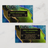 グラマリーブルー&グリーンフェイク金ゴールドグリッターゲート 名刺 (正面/裏面)