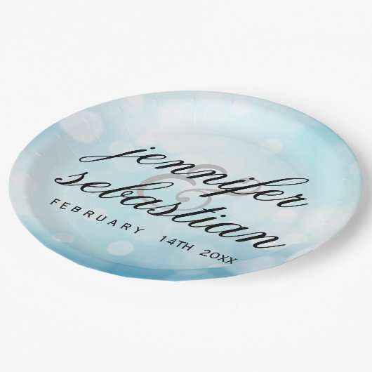 グラマリーブルー《写真》ぼけ味ライトモノグラム結婚ズ ペーパープレート (アングル)