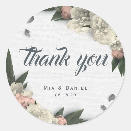 グラマリーホワイトアンドピーチフローラ牡丹 ラウンドシール (正面)