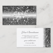 グラマリーホワイトシルバーきらめくグリッターイニシャル 名刺 (正面/裏面)