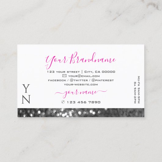 グラマリーホワイトシルバーきらめくグリッターモノグラム 名刺 (裏面)