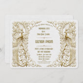 グラマリーホワイト金ゴールドアールデコピーコックシニアプロム 招待状 (正面/裏面)