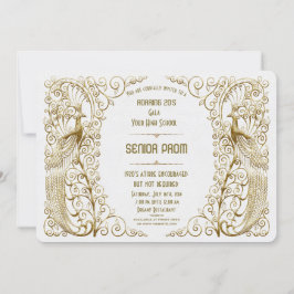 グラマリーホワイト金ゴールドアールデコピーコックシニアプロム 招待状