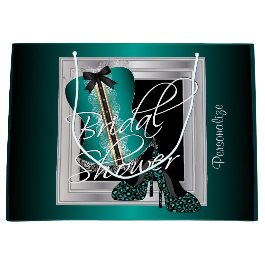 グラマリーランジェリーブライダルシャワー |ティール(緑がかった色) ラージペーパーバッグ (正面)