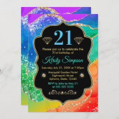 グラマリーレインボーアルコールインクアゲート誕生日 招待状 (正面/裏面)