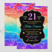 グラマリーレインボーアルコールインクアゲート誕生日 招待状 (正面/裏面)