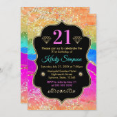 グラマリーレインボーアルコールインクアゲート誕生日 招待状 (正面/裏面)