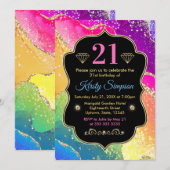 グラマリーレインボーアルコールインクアゲート誕生日 招待状 (正面/裏面)