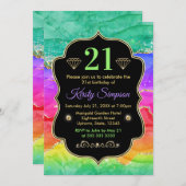 グラマリーレインボーアルコールインクアゲート誕生日 招待状 (正面/裏面)