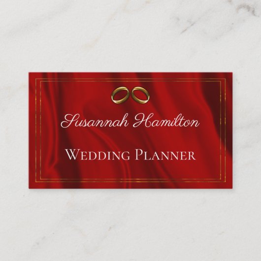 グラマリーレッドシルクと金ゴールドリングや輪ウェディングプランナー 名刺 (正面)
