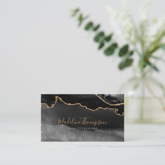 グラマルーズブラック金ゴールドマーブルアゲイト 名刺 (スタンド正面)