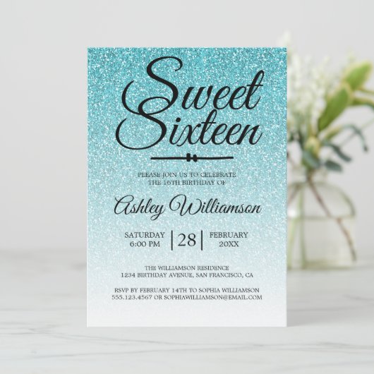 グラマルーブルグリッターグラデーションスウィート16誕生日 招待状 (スタンド正面)