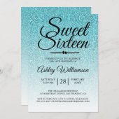 グラマルーブルグリッターグラデーションスウィート16誕生日 招待状 (正面/裏面)