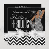 グラマローファブラス60シェブロン白黒誕生日 招待状 (正面/裏面)