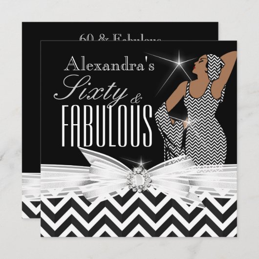 グラマローファブラス60シェブロン白黒誕生日 招待状 (正面/裏面)