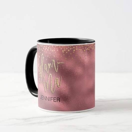 グラマーおばあちゃんグラマピンクフォイル金ゴールドドット名 マグカップ (正面左)