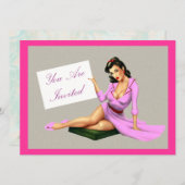 グラマーなヴィンテージピンクピン留め 招待状 (正面/裏面)