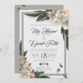 グラマーな白と桃のフローラ豆 招待状 (正面/裏面)