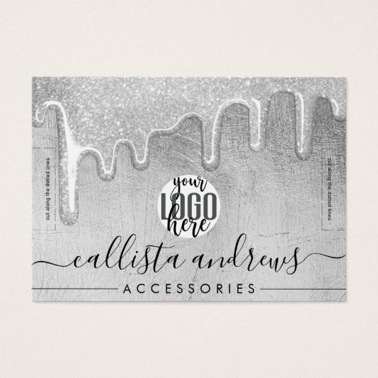 グラマーな銀の厚いグリッタードリップスロゴブレスレット (正面)