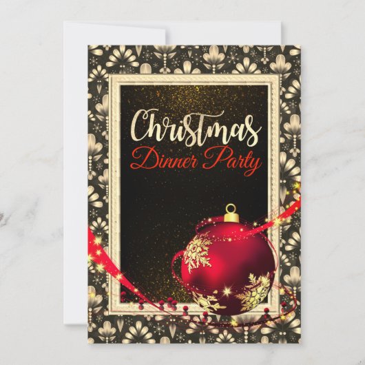 グラマーな黒と金のクリスマスディナー招待状 招待状 (正面)