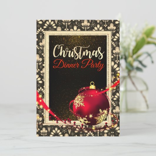 グラマーな黒と金のクリスマスディナー招待状 招待状 (スタンド正面)