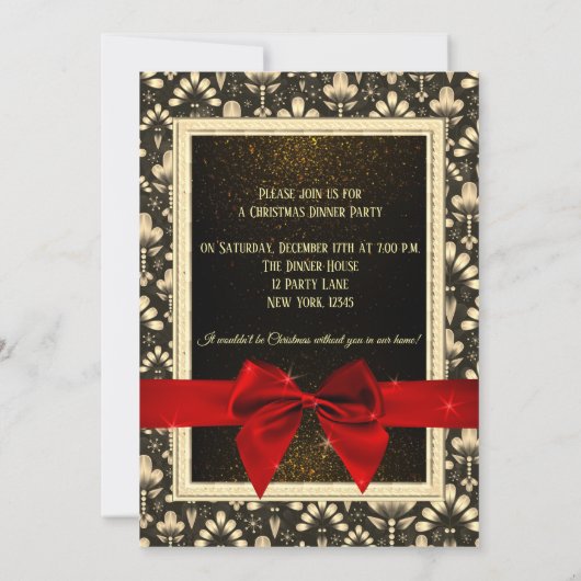 グラマーな黒と金のクリスマスディナー招待状 招待状 (裏面)