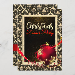 グラマーな黒と金のクリスマスディナー招待状 招待状