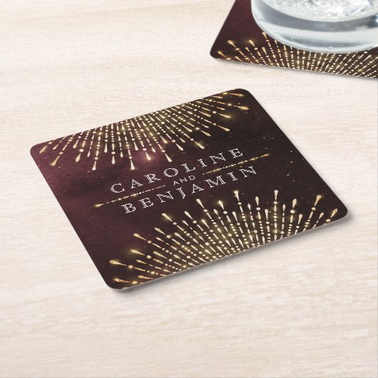 グラマーアールデコブルガンディヴィンテージ結婚式 スクエアペーパーコースター (アングル)