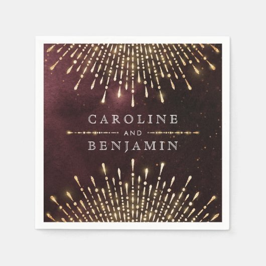 グラマーアールデコブルガンディヴィンテージ結婚式 スタンダードカクテルナプキン (正面)