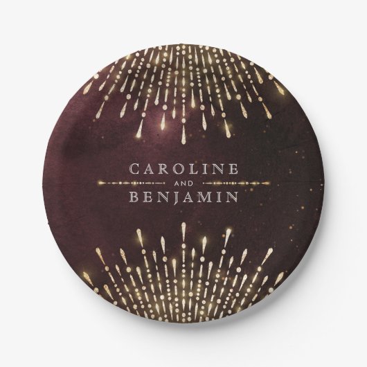 グラマーアールデコブルガンディヴィンテージ結婚式 ペーパープレート (正面)