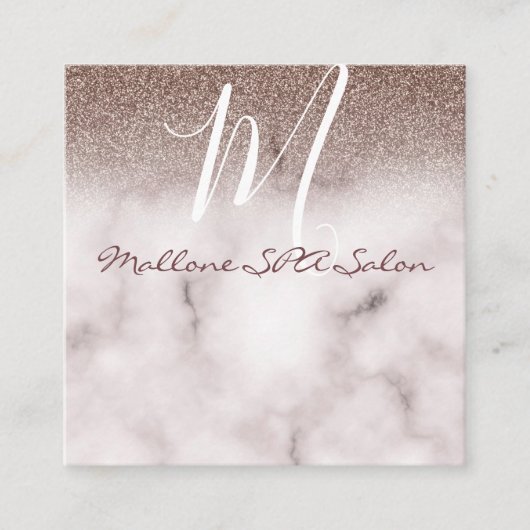 グラマーエレガントブルマーブルシックパープルグリッターモノグラム スクエア名刺 (正面)