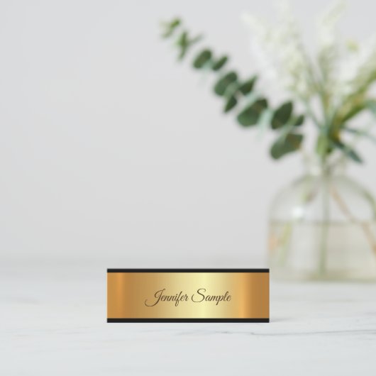 グラマーエレガント金ゴールドスクリプモダントプレーンラグジュアリー スキニー名刺 (スタンド正面)