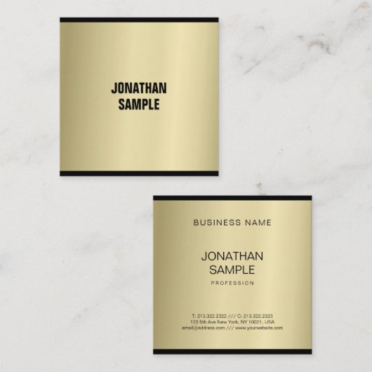 グラマーエレガント金ゴールドルックプロフェッショナルプレインラックス スクエア名刺 (正面/裏面)