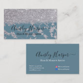 グラマーガーリーシルバーグリッター大理石グラデーション 名刺 (正面/裏面)