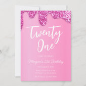 グラマーガーリーピンクグリッター21歳のパーティー 招待状 (正面)