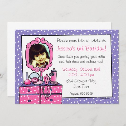 グラマーガール誕生日フォトパーティの招待状 招待状 (正面/裏面)