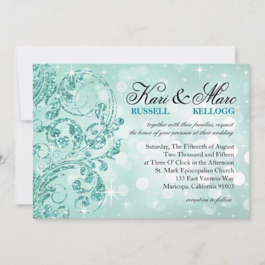 グラマーグリッターラックス結婚《写真》ぼけ味 | ミント 招待状 (正面)