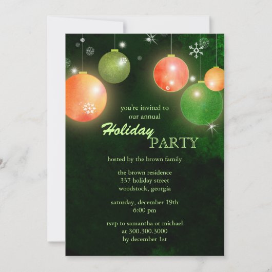 グラマーグリーンウィンターホリデーパーティー 招待状 (正面)