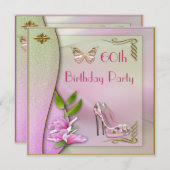 グラマーシューズマグノリア&バタフライ60誕生日 招待状 (正面/裏面)