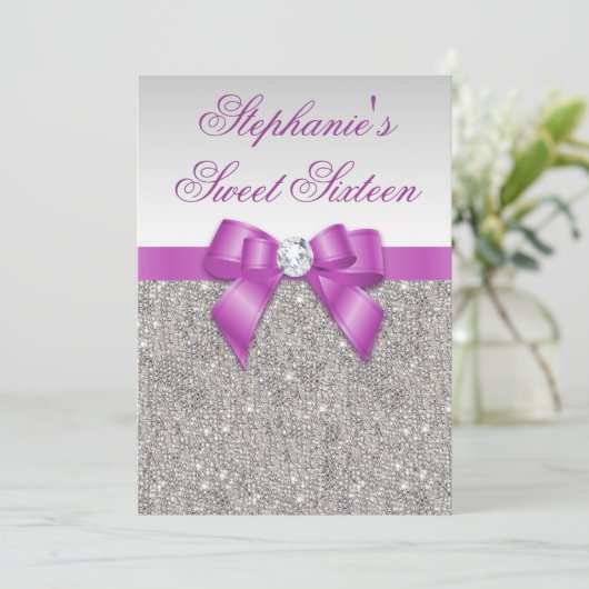 グラマースイート16シフェイクルバーシーキンズパープルボウ 招待状 (スタンド正面)
