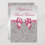 グラマースイート16シフェイクルバーシーキンズピンクボウ 招待状 (正面/裏面)