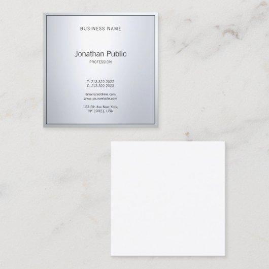 グラマースタイリッシュシルバーモダンプロフェッショナルプレーン スクエア名刺 (正面/裏面)