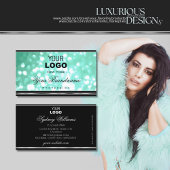 グラマーティール(緑がかった色)グリッターロゴブラックシック縁どシルバー 名刺