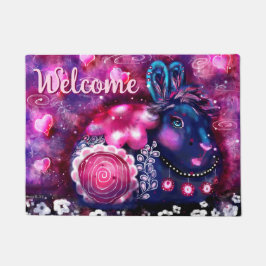 グラマーバニーラビットパープルピンクお洒落フローラ ドアマット